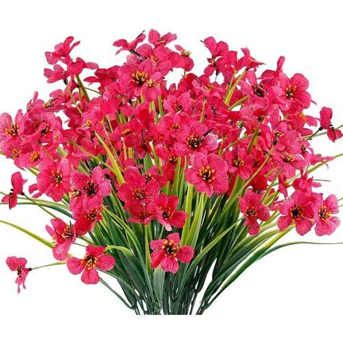 Rose Red Artificielle Violette Fleur, 6pcs Artificielles Plastique Fleur,Extrieur Uv Rsistant Jardin Verdure Arbustes Plantes Intrieur Extrieur Suspendus Accueil Dcorative Plante (Rose Red)