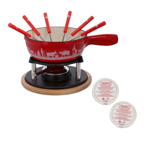 Rotel 9924050 Service  fondue au fromage avec alcool glifi, fondue traditionnelle Suisse 2L, 6 personnes, set  fondue et coupelles d'alcool, Fonte d'aluminium, Bois, Emaille, 21 x 31 x 17,2 cm