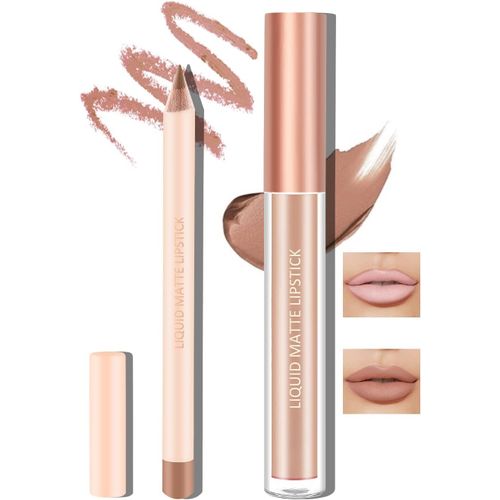 Rouge  Lvres Liquide Mat Et Crayon Pour Le Contour Des Lvres,Maquillage Des Lvres Rouge Nude,Crayons  Lvres Impermables Longue Dure Et Brillant  Lvres Velout