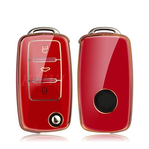 Rouge - Housse De Cl De Voiture En Placage De Luxe, Pour Vw Volkswagen Polo Golf Passat Coccinelle Caddy T5 Up Eos Tiguan Skoda A5 Seat Leon Altea, Nouvelle Collection