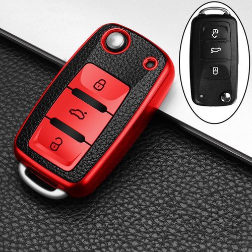 Rouge - Housse De Cl Tlcommande En Cuir Tpu, Pour Volkswagen Vw Bora Polo Tiguan Jetta Passat B5 B6 B7 Golf Coccinelle Skoda Octavia