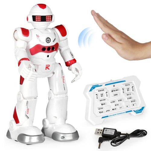 Rouge - Robot intelligent RC  dtection de geste, programmation de lumires LED pour chant et danse, contrle vocal avec cran LCD, jouets ducatifs prcoces lectriques