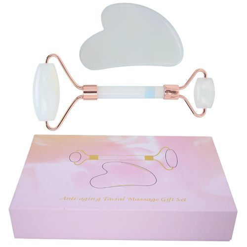 Rouleau De Massage Portable Pour Le Visage, Ensemble De Planches Gua Sha En Forme De Cour (Rouleau Opale En Forme De Cour)