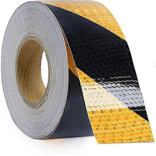 Rouleau De Ruban De Scurit Rflchissant Impermable 5cm * 25m Jaune Noir Ray Ruban De Marquage De Sol Danger Danger Avertissement Ruban D'avertissement Auto Camion Auto-Adhsif Scurit Sti