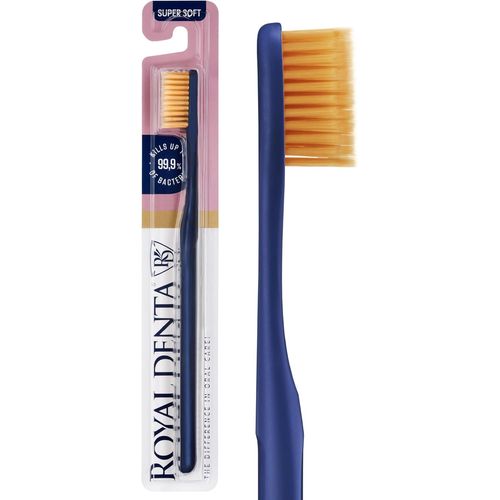 Royal Denta Brosse  Dents Dore Super Douce, Brosse  Dents Extra Douce Pour Dents Et Gencives Sensibles, Brosse  Dents  Poils Double, Particules Dores Pour Prvenir Les Bactries, Bleu Marine
