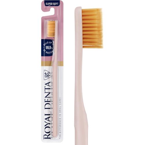 Royal Denta Brosse  Dents Dore Super Douce, Brosse  Dents Extra Douce Pour Dents Et Gencives Sensibles, Brosse  Dents  Poils Double, Particules Dores Pour Prvenir Les Bactries, Rose Laiteux