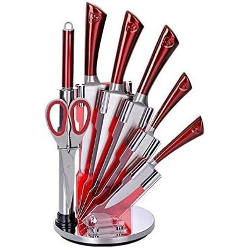 Royalty Line Rl-Kss 8pcs Ensemble Des Couteaux En Acier Inoxydable Avec Support Rotatif+ Ciseaux+Aiguisoir  Couteaux