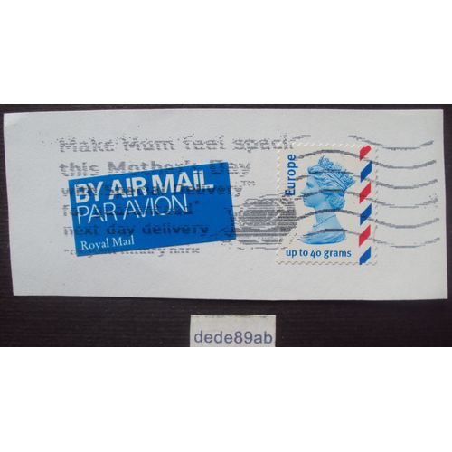 Royaume Uni.. Timbre Europe Elizabeth I I . Up To 40 Grams . Sur Support Avec Vignette Air Mail Oblitr Used Stamp.