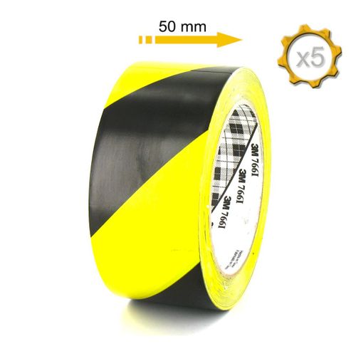 Lot De 5 Rubans Adhsifs Vinyle 3m - Jaune Et Noir - 50mm - 766-50