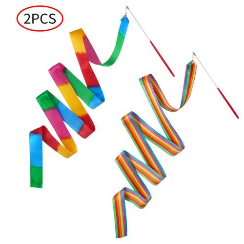 Rubans De Danse Colors, 2 Pices De 2m, Banderoles Arc-En-Ciel, Baguettes De Gymnastique Artistique Pour Enfants
