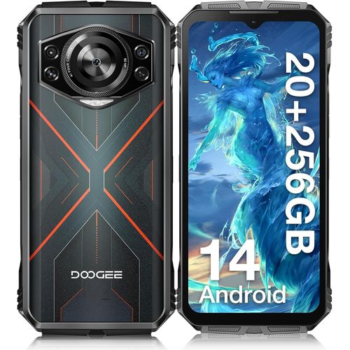 S Cyber Telephone Portable Incassable 20Gb+256Gb 10800Mah Batterie 6.58 Fhd+ cran 50Mp Ai Camra Android 14 Smartphone Incassable, Octa Core/Nfc/Otg/Gpsip68/Ip69K, Noir Rouge