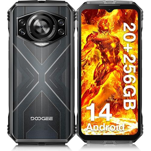 S Cyber Telephone Portable Incassable Android 14, 10800Mah Batterie 20Gb+256Gb 6.58 Fhd+ cran 50Mp Ai Camra Smartphone Incassable, Octa Core/Nfc/Ip68/Ip69K/Gps/Otg, Noir Argent