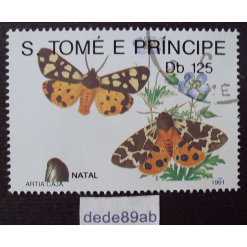 S. Tom E Principe.. 125 Db Insecte,Papillon : Arctia Caja (caille Martre,La Hrissonne) Oblitr Used Stamp.