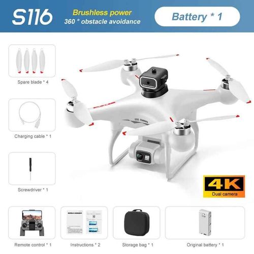 S116 Max Rc Drone Quadcopter,Profismail.Com,vitement D'obstacles,Camra Touriste 8k,Flux Optique,Moteur Brushless,Jouet Hlicoptre - Type White-4k Dual-1b