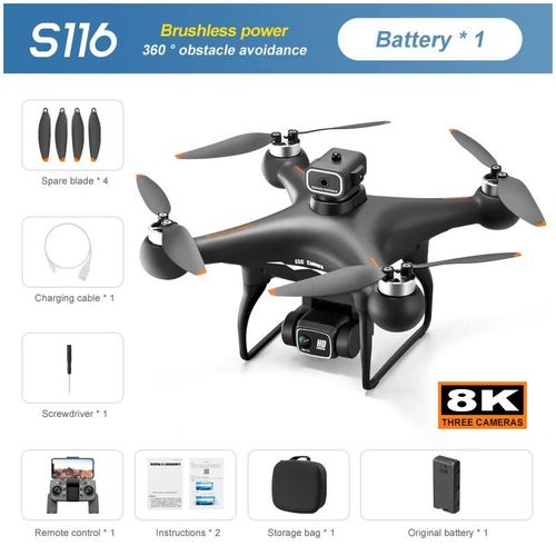 S116 Max Rc Quadcopter Profismail.Com,vitement D'obstacles Drone,Camra Pour Touristes,Flux Optique 4k,Moteur Sans Balais,Jouet Hlicoptre - Type Black-8k Dual-1b #A