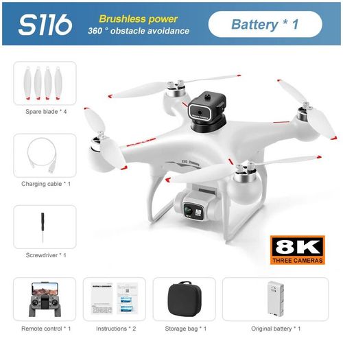 S116 Max Rc Quadcopter Profismail.Com,vitement D'obstacles Drone,Camra Pour Touristes,Flux Optique 4k,Moteur Sans Balais,Jouet Hlicoptre - Type White-8k Dual-1b #A