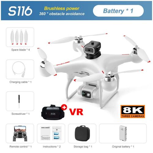 S116 Max Rc Quadcopter Profismail.Com,vitement D'obstacles Drone,Camra Pour Touristes,Flux Optique 4k,Moteur Sans Balais,Jouet Hlicoptre - Type White-8k Dual-1b Vr #B