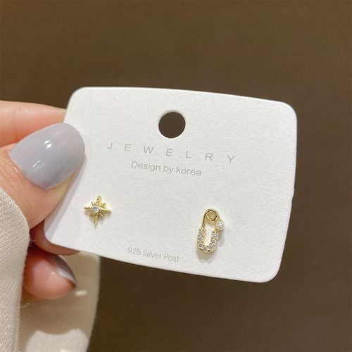 S925 Argent Aiguille Conception Sens Octogonale toile Boucles D'oreilles Femmes Asymtrique Perle Broche Boucles D'oreilles Simple Personnalit Oreille Bijoux-E2485 Or