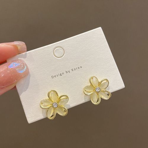 S925 Argent Aiguille Opale Fleur Boucles D'oreilles t Polyvalent Ins Style Nouvelles Boucles D'oreilles Niche Haut De Gamme Boucles D'oreilles Femmes-Sw-E5291 Or