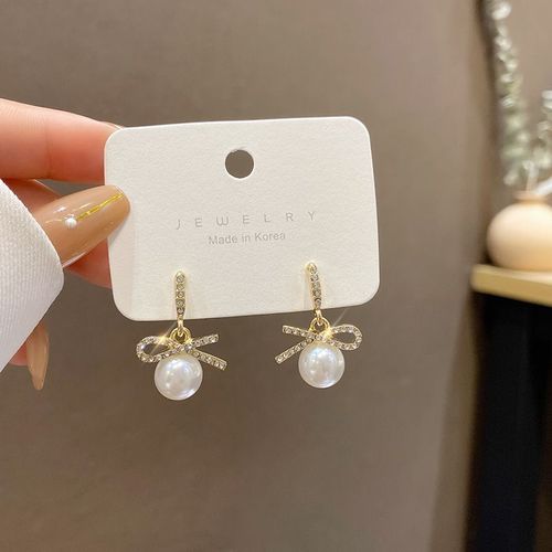 S925 Argent Aiguille Petit Parfum Perle Boucles D'oreilles Femmes Super Flash Arc Strass Boucles D'oreilles Temprament Coren Net Rouge Oreille Bijoux-A133 Or