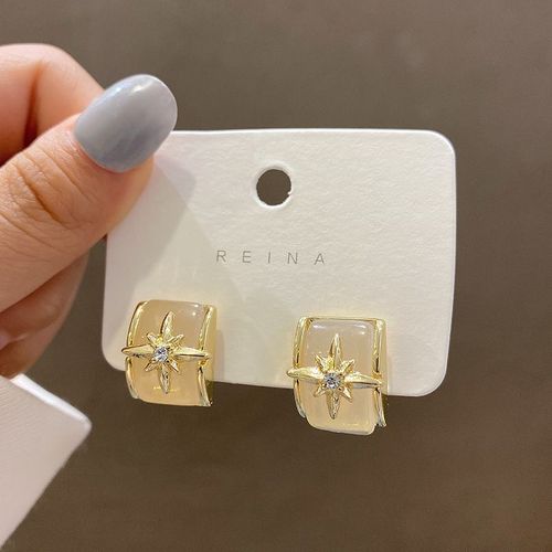 S925 Argent Aiguille Premium Sens toile Boucles D'oreilles Femme Rtro Lumiere Luxe Opale Boucles D'oreilles Coren Dongdaemun Boucles D'oreilles-Sw-E2573 Or