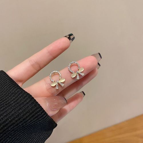 S925 Argent Aiguille Temprament Opale Boucles D'oreilles Femmes Sens Avanc Niche Personnalit Boucles D'oreilles Coren Rtro Oreille Bijoux-E4551 Or # Bowknot Opale-S925 Argent Aiguille