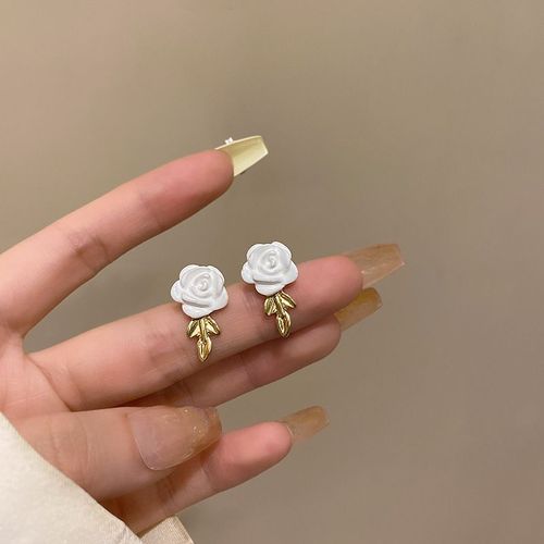 S925 Argent Aiguille Temprament Opale Boucles D'oreilles Femmes Sens Avanc Niche Personnalit Boucles D'oreilles Coren Rtro Oreille Bijoux-E5062 Or # Fleur Blanche-S925 Argent Aiguille