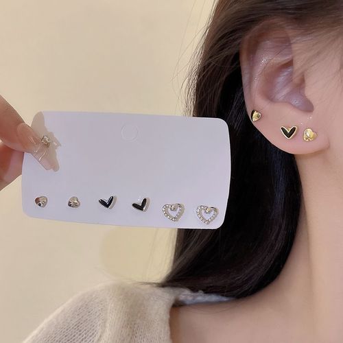 S925 Argent Aiguille Zircon Perle Ensemble Srie Boucles D'oreilles Femmes Haut De Gamme Sens Niche Simple Une Semaine Boucles D'oreilles Boucles D'oreilles-E5839 Argent # Ensemble D'amour Noir