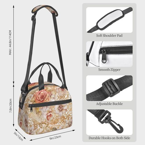 Sac  Djeuner Maille De Dentelle Florale Boho  L'ancienne Sac Besace  Main Avec Sangle D'paule, Sac Fourre-Tout Rutilisable Pour Enfant, Retour  L'cole, Femmes, Garon, Fille