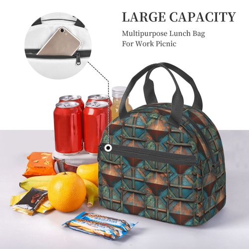 Sac  Djeuner Modles De Texture En Mtal De Fer Rouill Sac Besace  Main Avec Sangle D'paule, Sac Fourre-Tout Rutilisable Pour Enfant, Retour  L'cole, Femmes, Garon, Fille