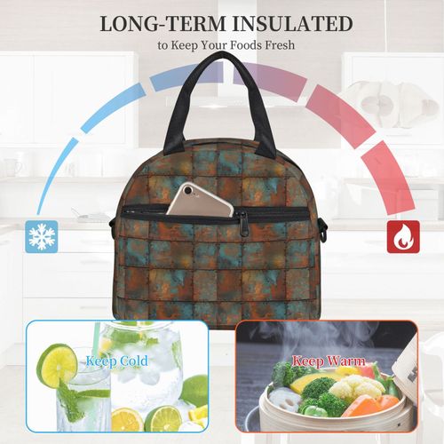 Sac  Djeuner Modles De Texture En Mtal De Fer Rouill Sac Besace  Main Avec Sangle D'paule, Sac Fourre-Tout Rutilisable Pour Enfant, Retour  L'cole, Femmes, Garon, Fille
