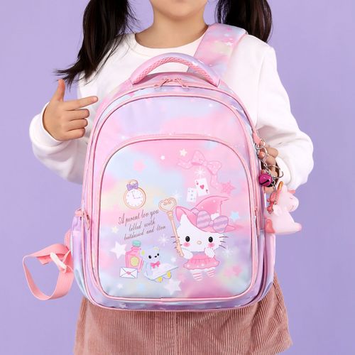 Sac A Dos D'ecole Leger Et Mignon Pour Fille Avec Sangle De Poitrine Et Motif Dessin Anime, Ideal Pour L'ecole Primaire Ou Comme Sac A Dos D'ecole, Grand Format, Rose