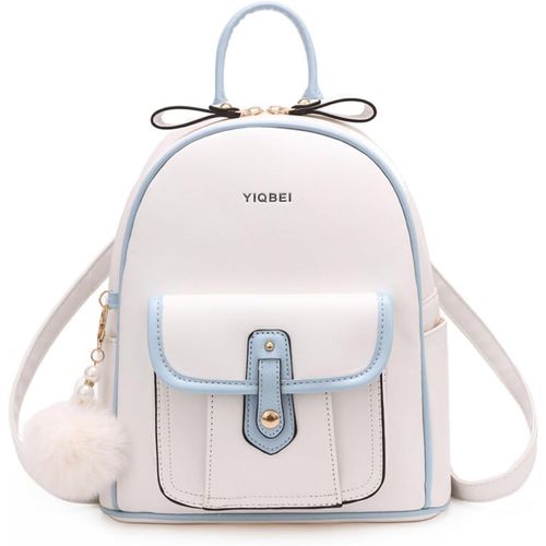 Sac A Dos Femme Petit Sacs  Main Ports Dos Pu Cuir Sac  Dos Mignon Fille Daypacks Sac  Dos Antivol Avec Pompon Blanc[H2740]