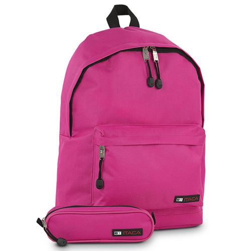 Sac  Dos Lisse Pour Lcole + Trousse. Polyester. Rembourr Avec Poigne Suprieure Et Bretelles Rglables. Poche Avant Et Fermeture clair Double. tudient. 25332