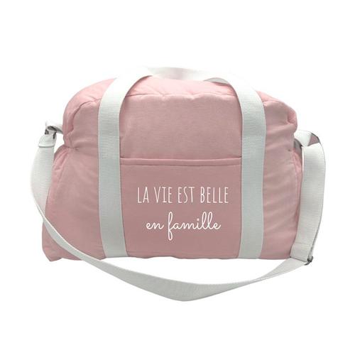 Sac  Langer En Lin "La Vie Est Belle En Famille" Rose - Rose