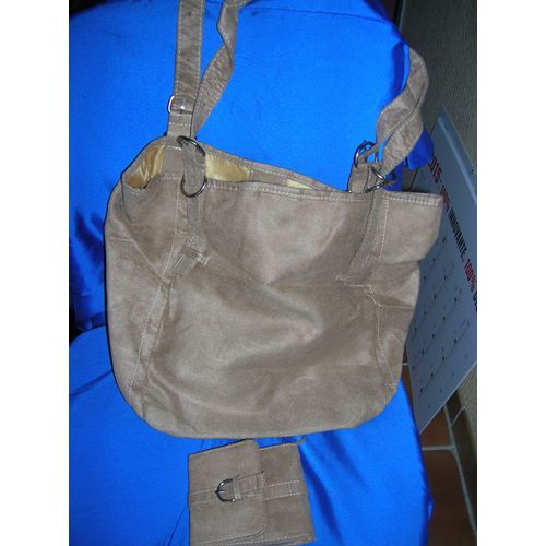 Sac  Main 28 X 32 Et Portefeuille 11 X 10 Cm Style Daim.