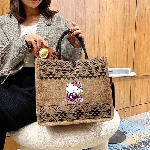 Sac  Main De Grande Capacit Pour Femmes, Sac De Shopping  Bandoulire, Sac De Plage D't, Fourre-Tout En Coton Et Lin, Anime Hello Kitty Shb18945