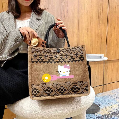 Sac  Main De Grande Capacit Pour Femmes, Sac De Shopping  Bandoulire, Sac De Plage D't, Fourre-Tout En Coton Et Lin, Anime Hello Kitty Shb18950