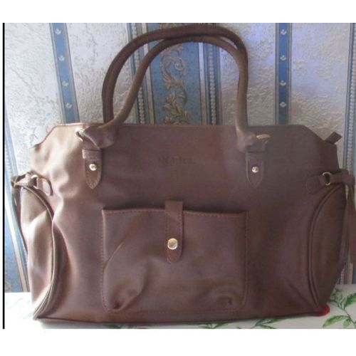Sac  Main Faon Fourre-Tout Rodier-Marron Clair-2 Anses De Portage-2 Lanires Noues Dcoratives Sur Les Cts-Zip Intgral-100% Pvc Doubl Polyester-Poche Avant  Rabat-Mini Poche Zippe Intrieure