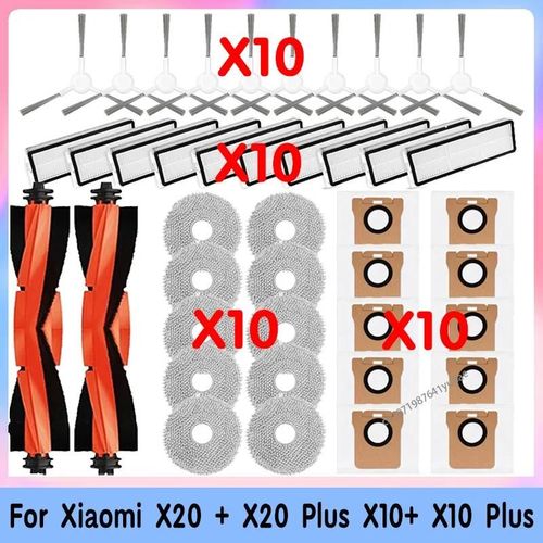 Sac  poussire pour aspirateur Robot Xiaomi X20 + X10 + X20 Plus X10 Plus, pices et accessoires, brosse latrale principale, filtre Hepa, remplacement de tissu de vadrouille-42PCS