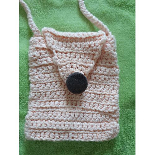 Sac Au Crochet Abricot Bouton Velours Marron