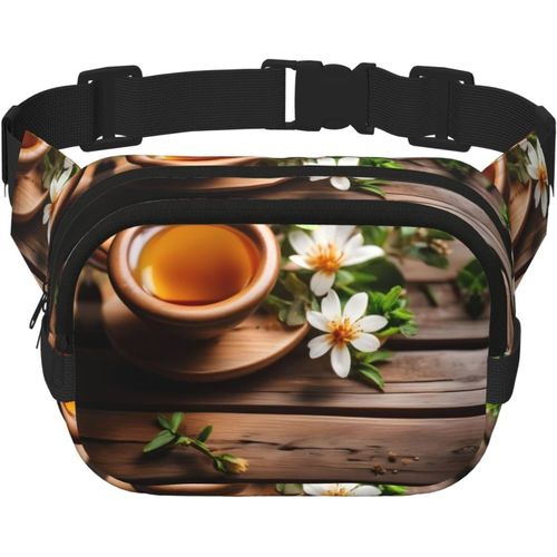 Sac Banane Carr Double Couche Avec Fleur Bleu Sarcelle Sur Planche En Bois - Mini Ceinture Rglable - Pour Exercice, Course  Pied, Voyage, Randonne, Noir, One Size