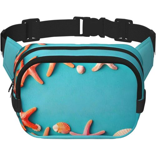 Sac Banane Carr Double Couche Sur Le Thme De L'ocan Et De La Plage - Mini Ceinture Rglable - Pour Exercice, Course  Pied, Voyage, Randonne, Noir, One Size