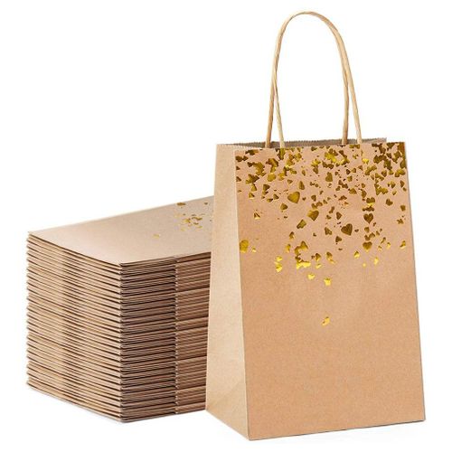 Sac Cadeau En Papier Kraft, 10 Pices, Emballage Pour Biscuits, Bonbons, Aliments Avec Poigne, Sac  Main En Cuir Jaune Recyclable, Amour, Anniversaire, Mariage