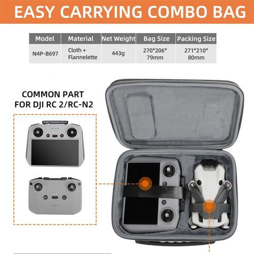 Sac De Rangement Gris Pour Dji Mini 4 Pro Case Portable Hard Nylon Carrying Hand Box Handle Body Rc 1/2 Rc-N1/See Juste De Tlcommande - Type Rc 2 Or N2