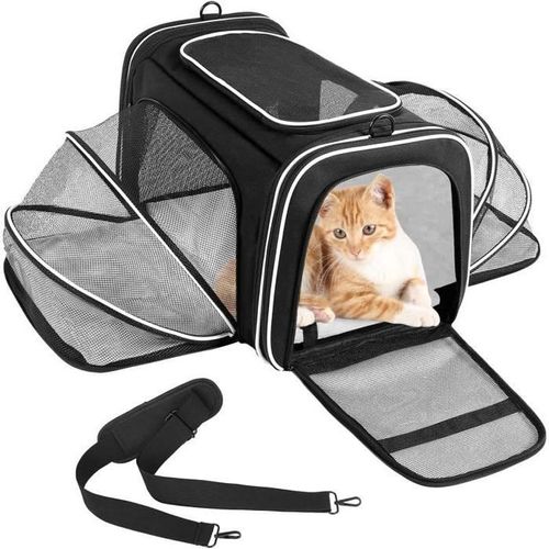 Sac Transport Chat Chien Extensible, Avec Coussin Amovible, Poches Latrales Cage De Transport Chat