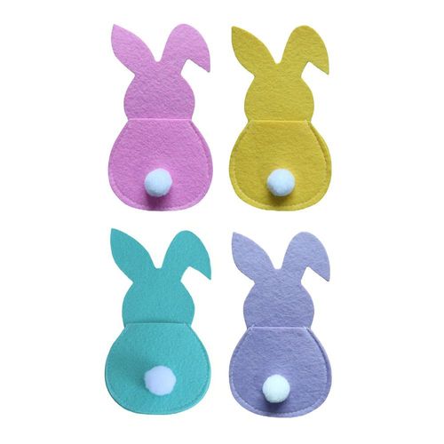 Sacs  Couteaux Et Fourchettes Lapin De Pques, Ensembles De Couverts Lapin Avec Queues, Ensemble De 4 Pices, En Quatre Couleurs De Rose, Jaune, Vert Et Violet, Taille : 15 Cm X 8,5 Cm