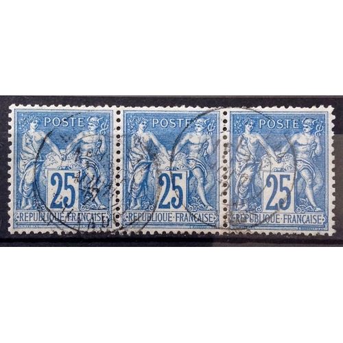 Sage 25c Bleu (Type Ii = N Sous U) (Jolis N 79) - Bloc De 3 Obl - France Anne 1876 - Brn83 - N21046