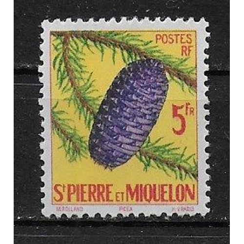 Saint-Pierre-Et-Miquelon 1958 : Picea - Timbre 5 F. Rouge, Jaune, Violet Et Vert Neuf **