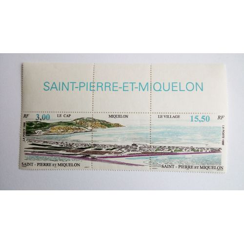Saint Pierre Et Miquelon 1996 Bande De 2 Timbres + Une Vignette Vue De St Pierre Et Miquelon Neufs